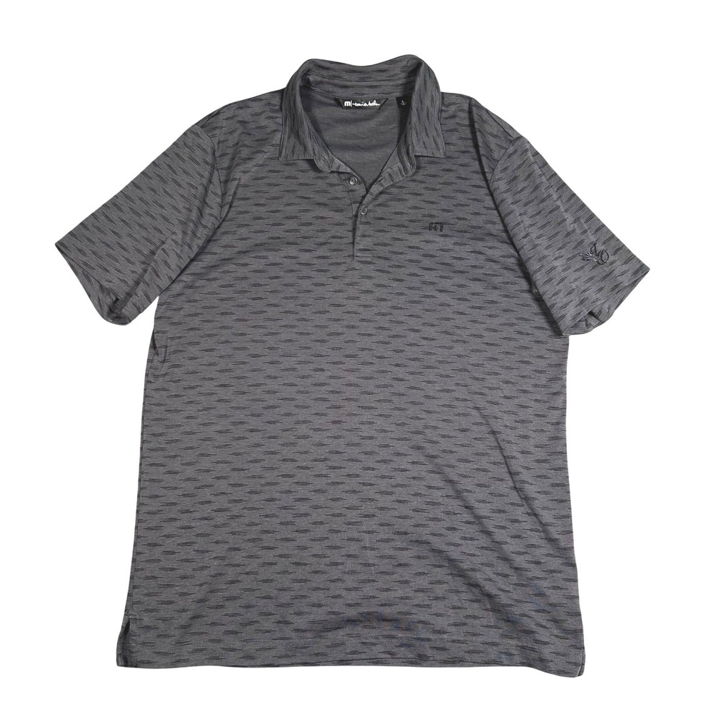 TravisMathew Mens Polo Shirt Large Charcoal Grey Dash Pattern Golf Performance L